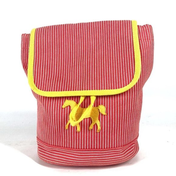 HERMES Sheval Horse Stripe Caval backpack kids bag Backpack Canvas Red/yellow - Picture 2 of 13